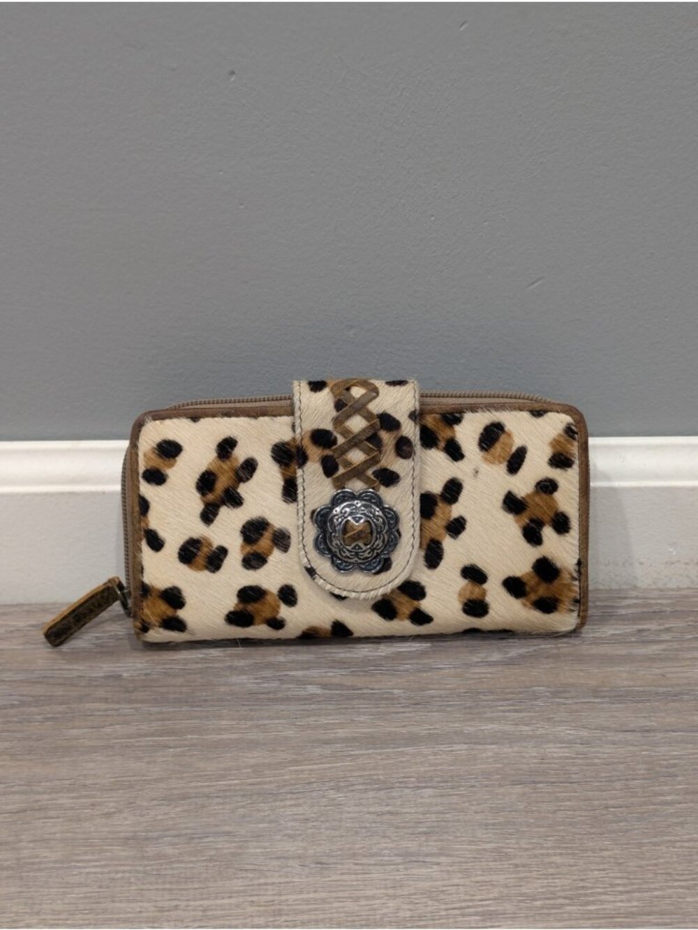 Myra Bag Leopard Print Cowhide Leather Wallet Snap Flap Closure RFID Blocked